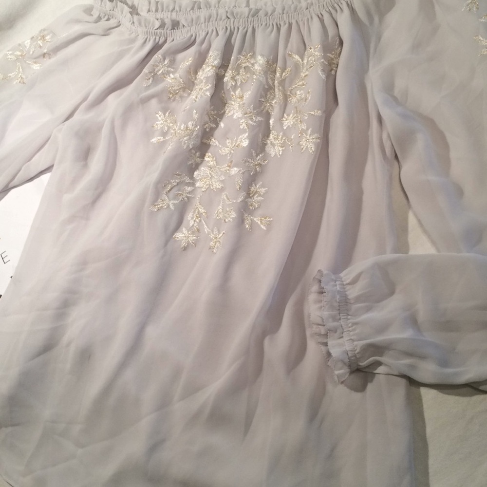 Beautiful light grey off the shoulder